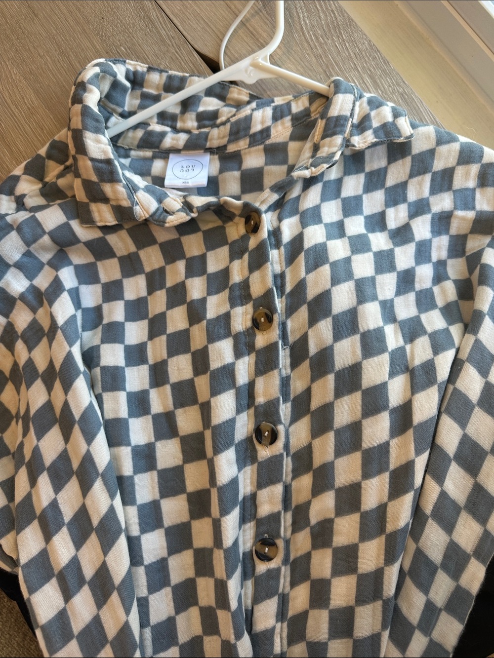 Checkered Button-Front Tie-Waist Women’s Dress - Blue And White - Picture 4 of 4